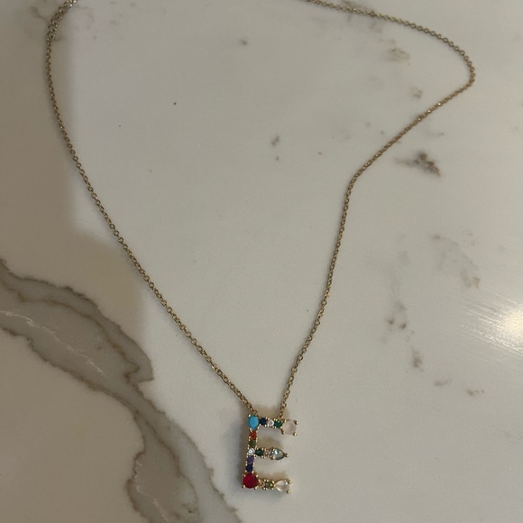 Multi-colored rhinestone initial charm necklace - Letter “E” - Picture 4 of 6